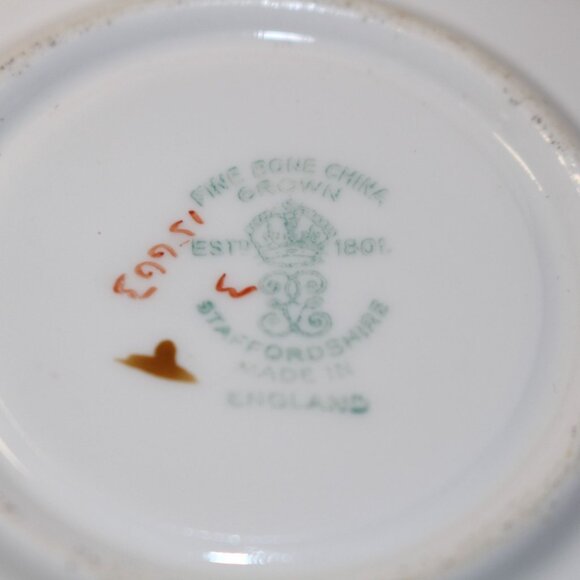 Vtg Crown Staffordshire Hand Painted Footed Teacup & Saucer Floral Butterflies - Picture 8 of 8